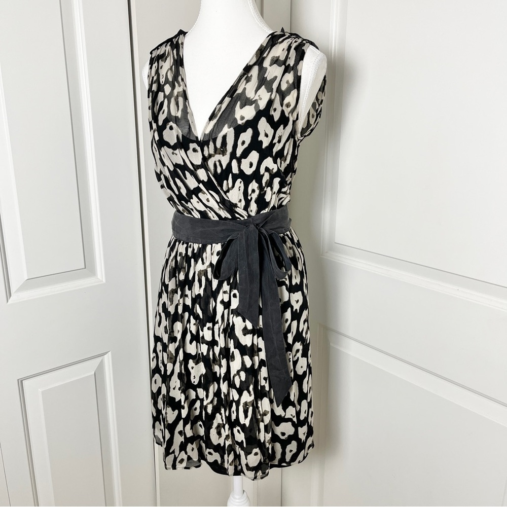 Club Monaco Sheer Silk Wrap Cocktail Dress w/ Slip Dress, Cream & Black - Size 2
